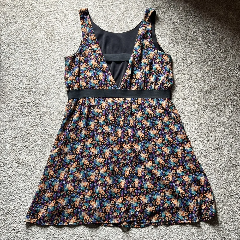 Xhilaration Sleeveless Floral Dress XL Black Orange Blue Purple Flowers Keyhole - Picture 6 of 15